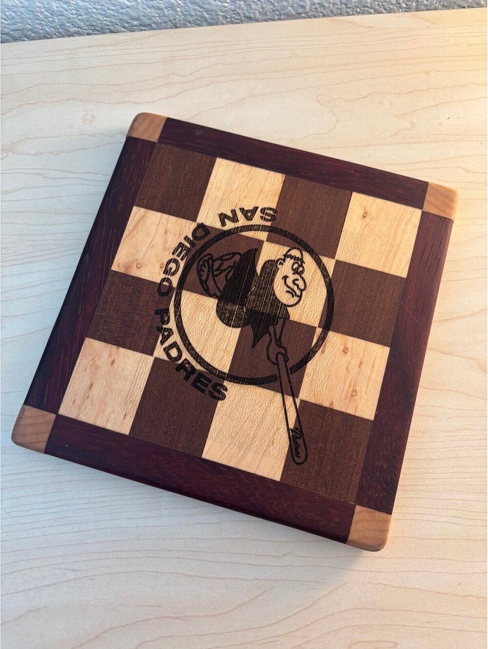 San Diego Padres Maple + Walnut Cutting Board 8x8 inch - Custom Handmade